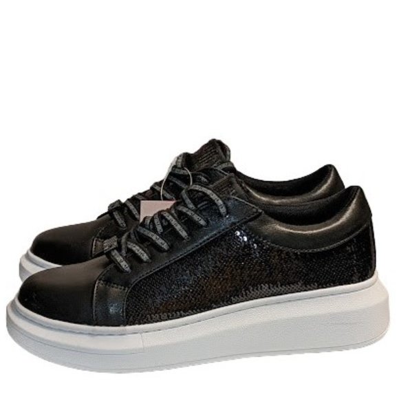 Juicy Couture Delia Womens Black Sequin Bling Lace Up Sneaker Size 8 New in Box - Picture 4 of 13